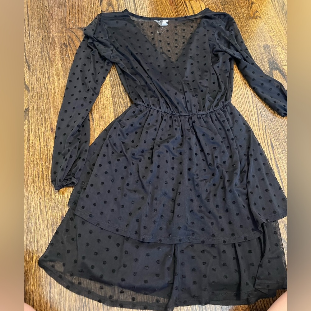 Long sleeve polka dot peplum dress